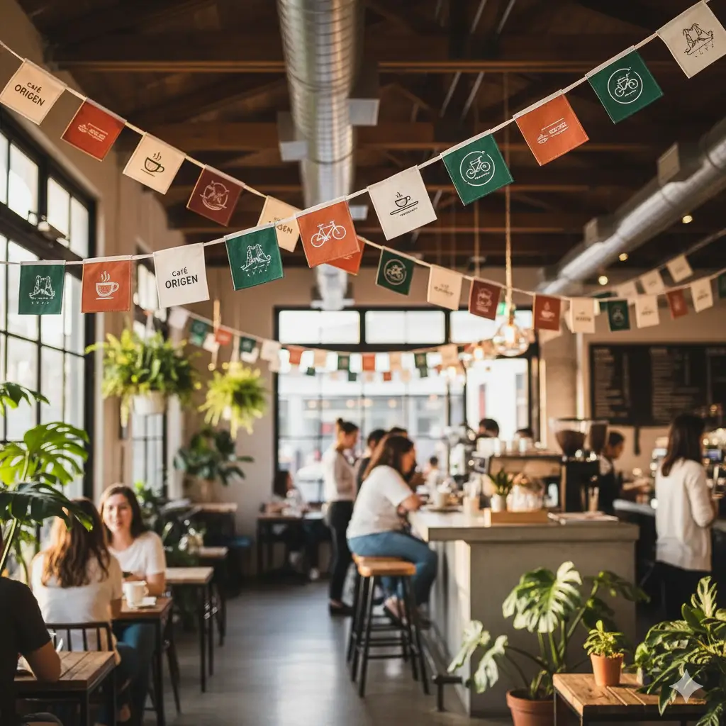 Banderines Personalizados para comercios y locales decoracion interiores