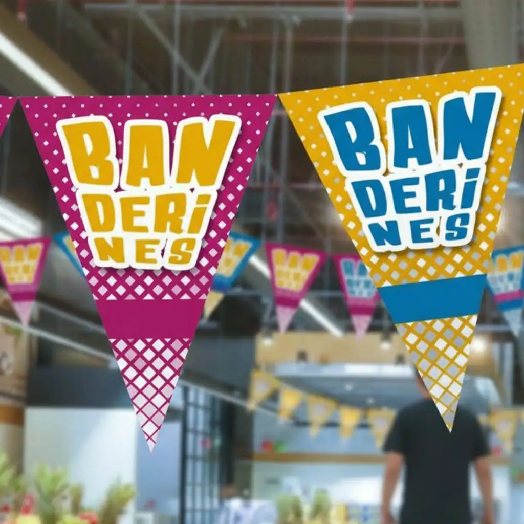 Banderines publicitarios personalizados impresos en cartulina para interiores