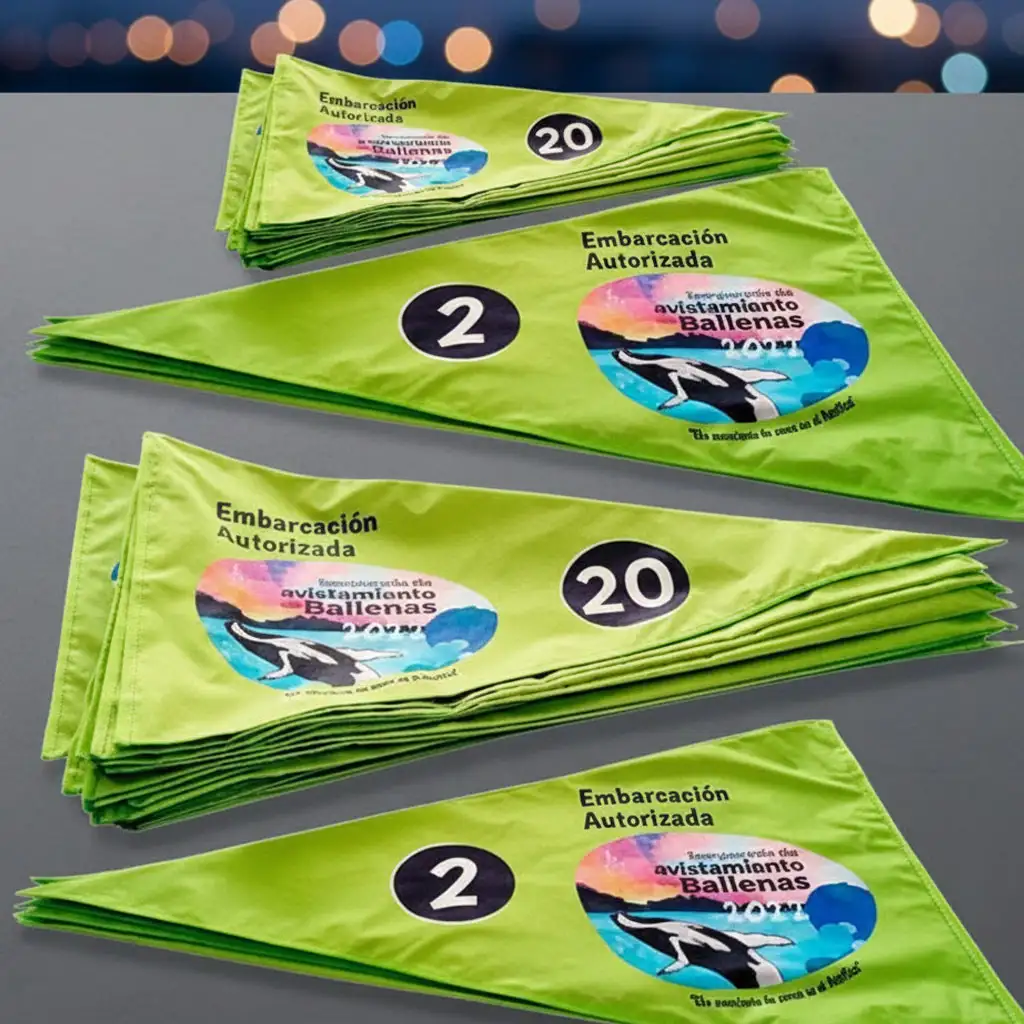 Banderines publicitarios personalizados impresos en tela Poliéster y Tela