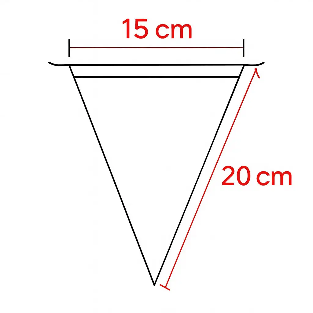 Medidas Banderines impresión personalizada Triangular 15 cm x 20 cm