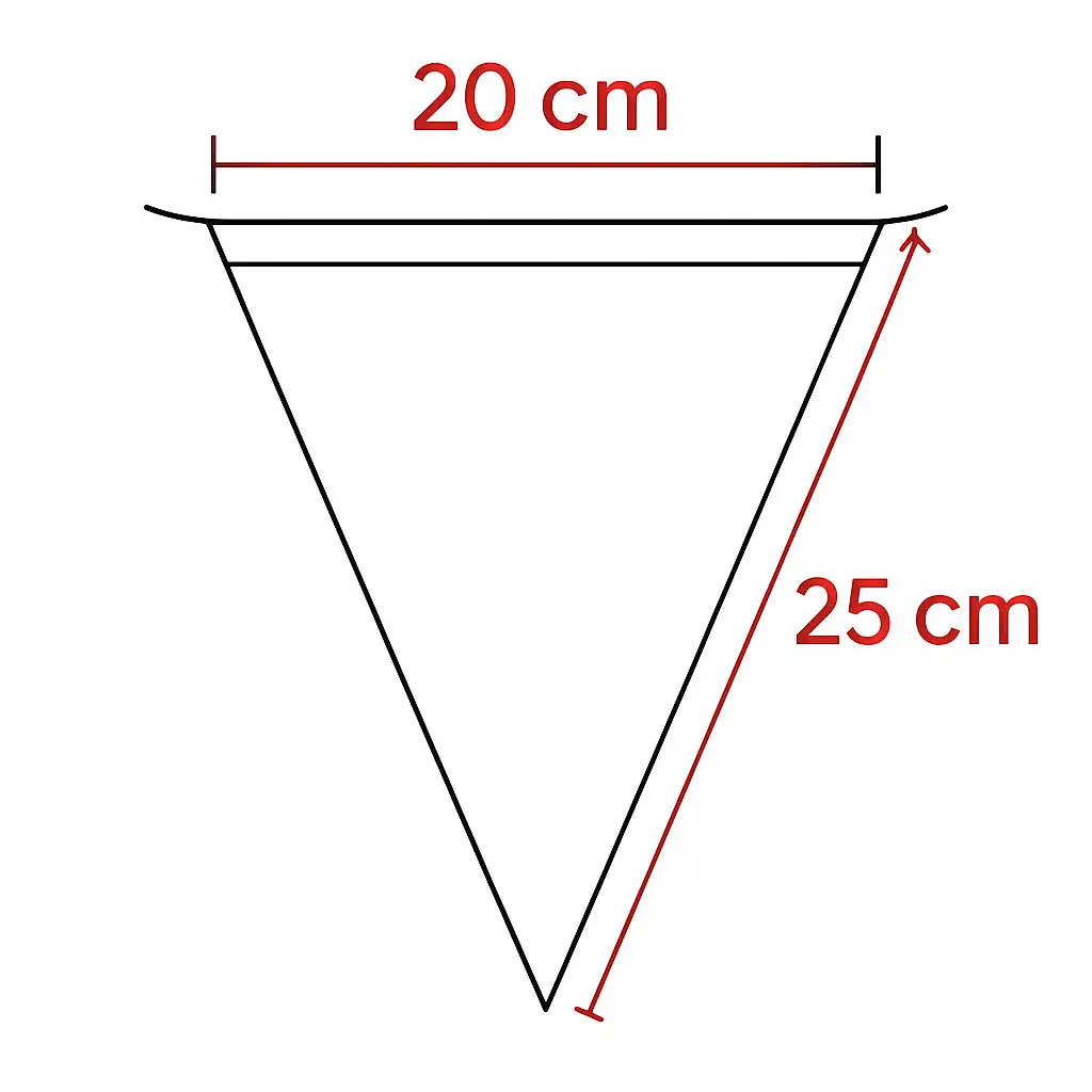 Medidas Banderines impresión personalizada Triangular 20 cm x 25 cm