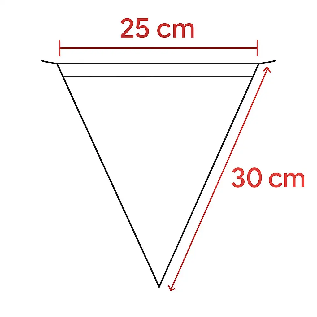 Medidas Banderines impresión personalizada Triangular 25 cm x 30 cm